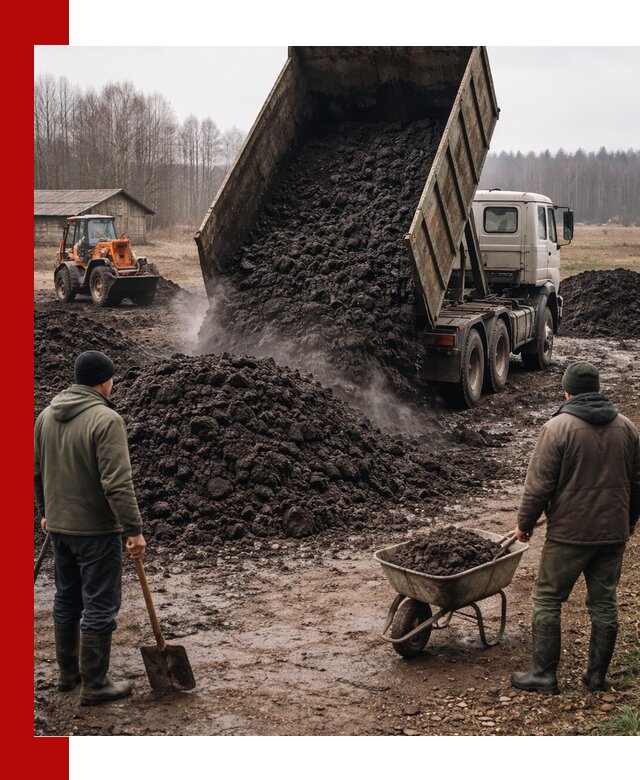 Доставка низинного торфа с разгрузкой и доставкой в Гае