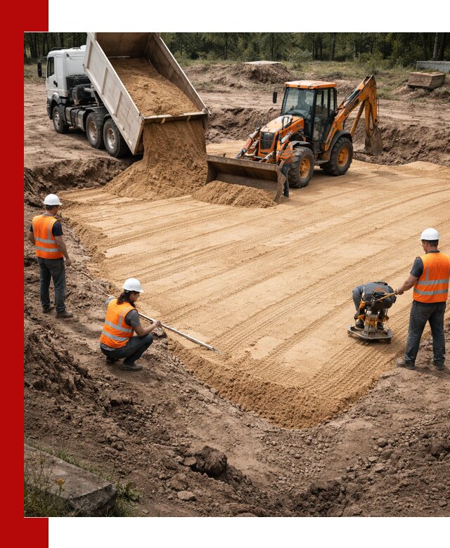 Устройство песчаной подушки для фундаментов и дорог в Гае